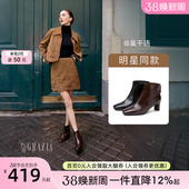 牛皮靴黑色 女2025巨好看靴子女款 吴千语同款 百田森羽绒高跟短靴鞋