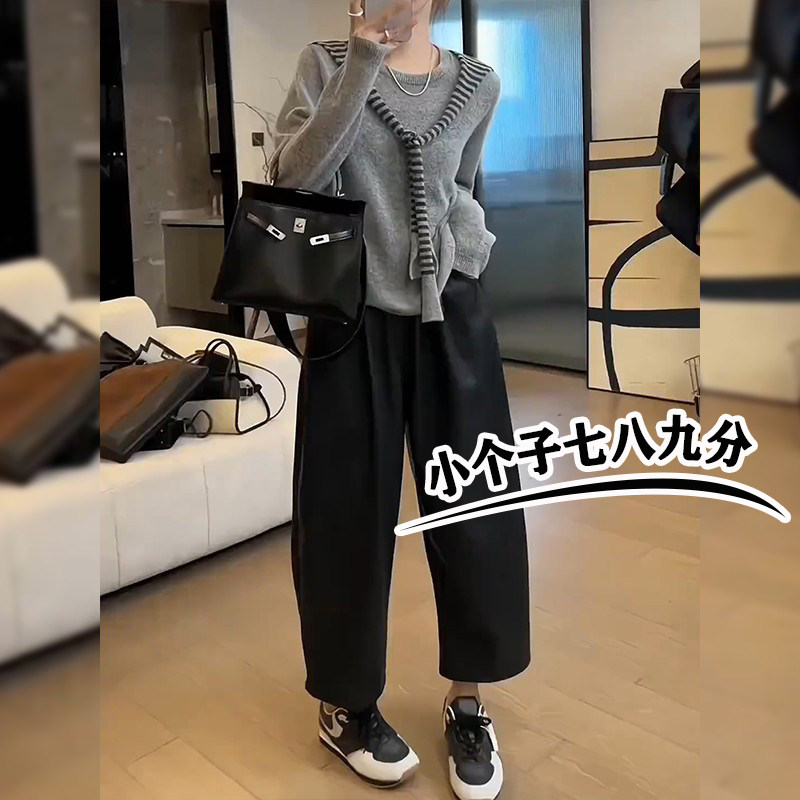 欧货小个子145七分黑色皮裤女秋冬季显高穿搭八分休闲阔腿裤xxs码
