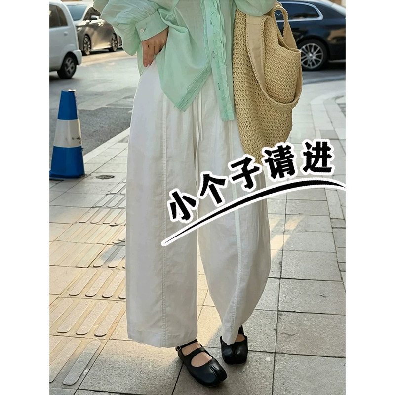 白色亚麻阔腿裤女新款小个子九分裤子夏季宽松日系休闲气球裤xs码