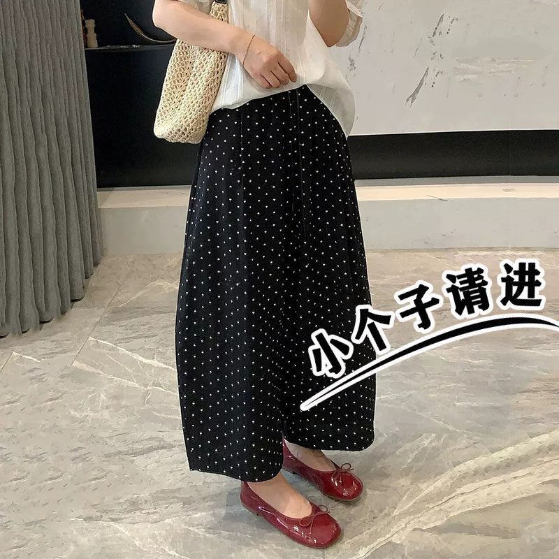 休闲爱心波点阔腿气球裤女夏薄款小个子八九分显高垂感宽松直筒裤图片