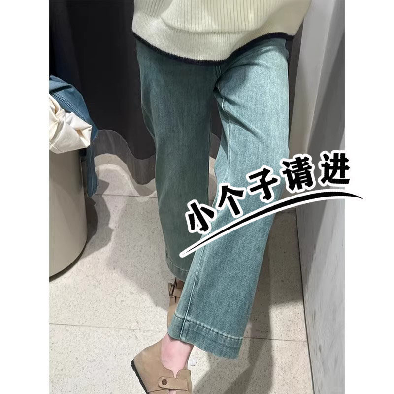 韩版小个子浅蓝八分窄版宽松牛仔裤女夏款高腰直筒显瘦九分阔腿裤