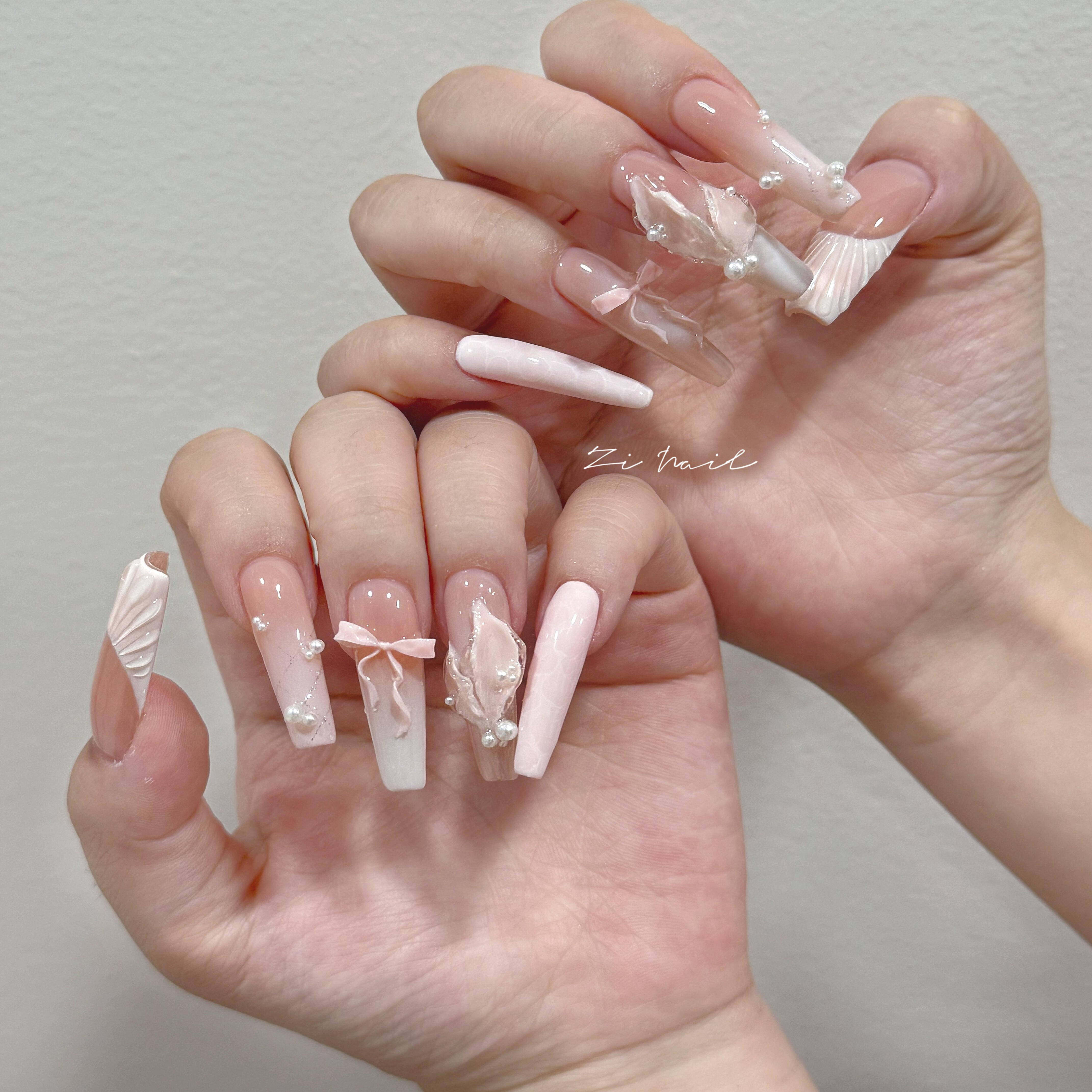 手工定制新娘粉色渐变人鱼蝴蝶结贝壳婚甲孕妇仙女中长款穿戴甲,彩妆/香水/美妆工具,穿戴甲/甲片,淘宝优惠券,粉丝福利购,淘宝优惠卷