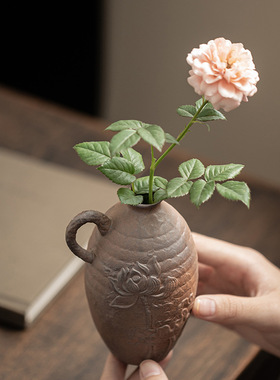 JASMIN.古韵玫瑰花器花瓶老岩泥禅意桌面摆件复古水培花茶室装饰