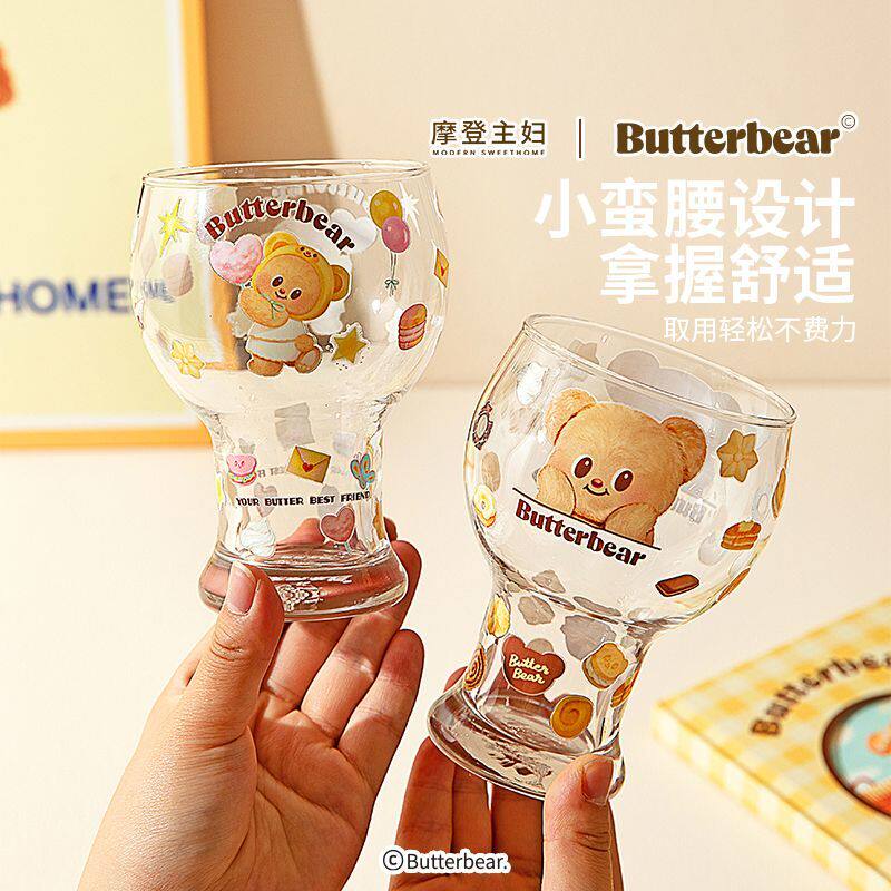 【&黄油小熊】啤酒杯玻璃杯家用喝水杯高颜值杯子果汁杯