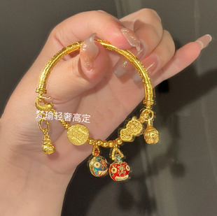 手链女新款 高保色古法沙金珐琅彩吞金兽半镯国潮中式 金店同款