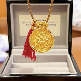 国潮风 黄财神吊坠红流苏编绳项链毛衣链新中式