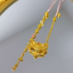 可调节 狐面狐族錾刻狐狸面具项链编绳款