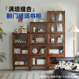 实木书柜储物柜一体整墙学生家用置物架落地客厅靠墙带玻璃门书架