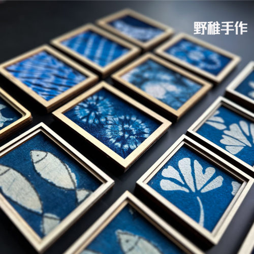 大理扎染冰箱贴手工拓印蓝染复古创意木质复古磁性留言板旅游纪念