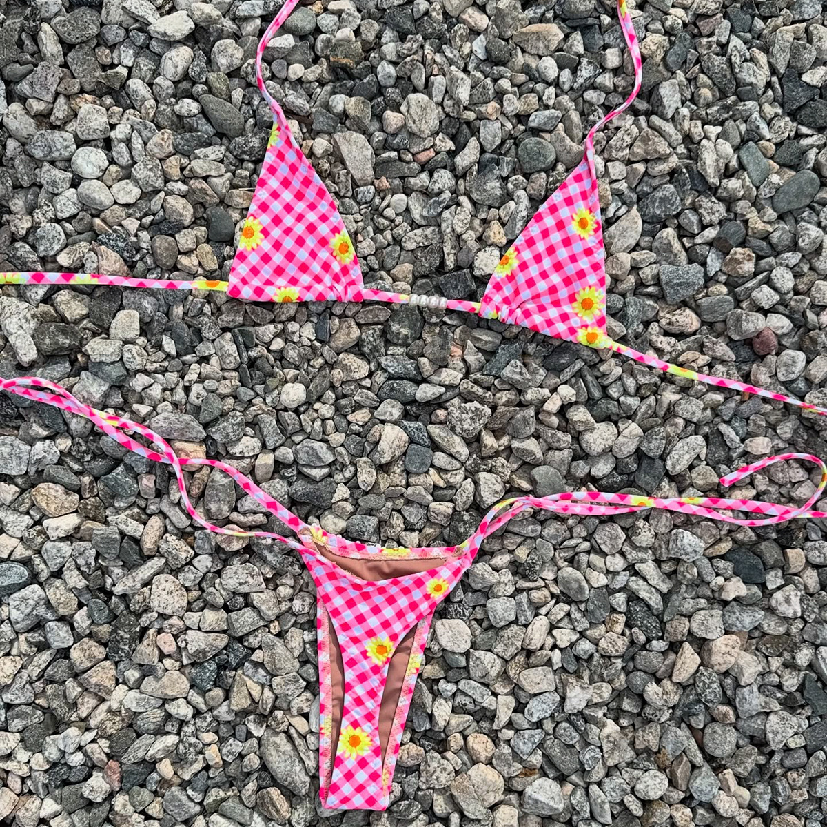 法式甜美比基尼经典泳衣印花蕾丝格子小清新bikini高级感分体泳装