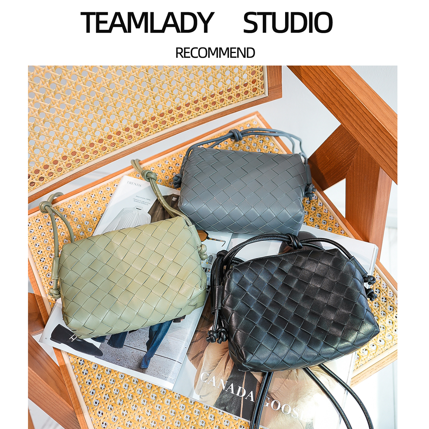 TEAMLADY里外全羊皮手工编织包小方包手机包女斜挎loop相机包