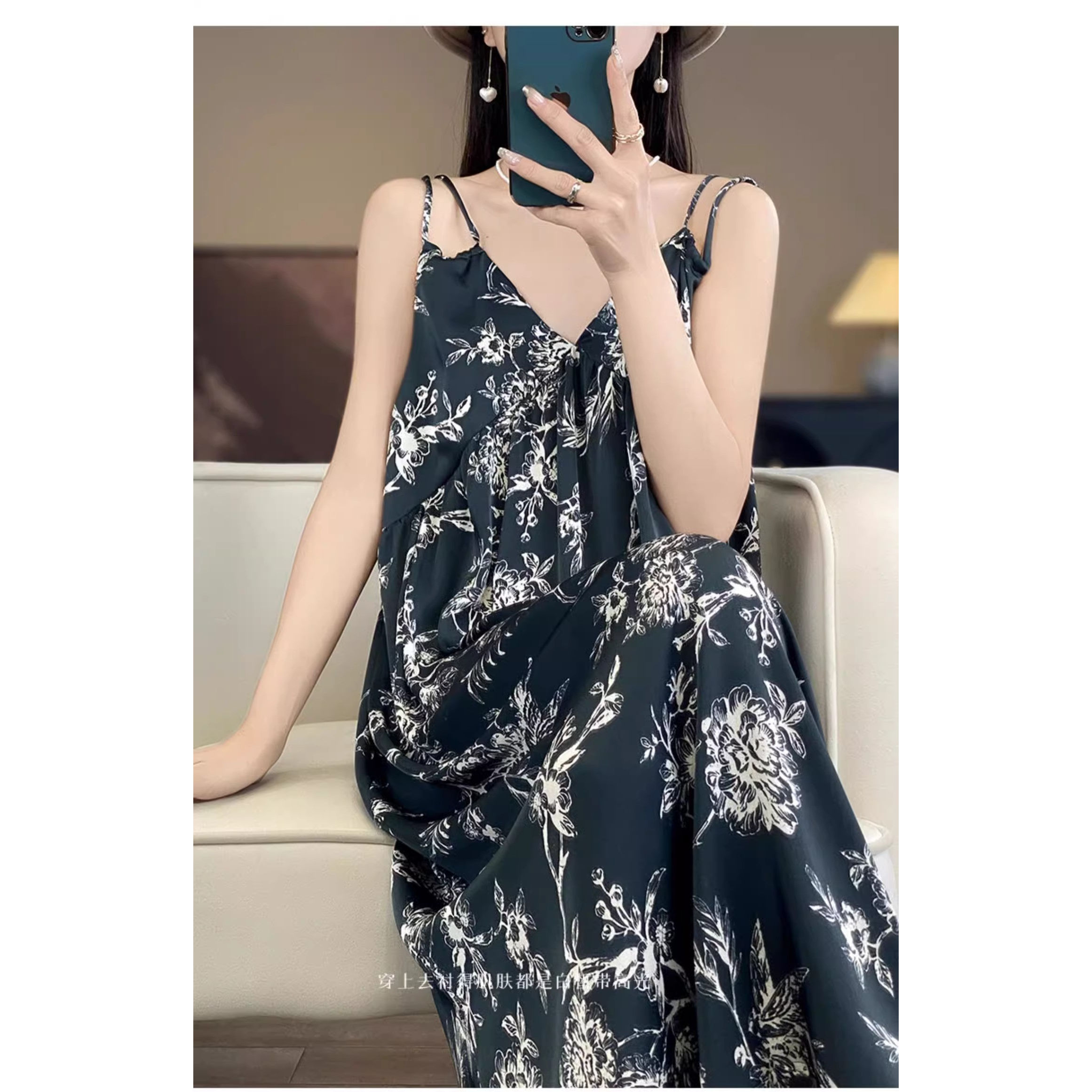 T.heorywella印花吊带连衣裙