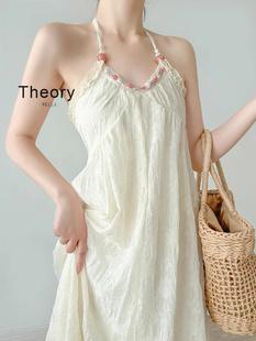 度假仙女裙 T.heory wella 纯欲甜美露背挂脖吊带连衣裙女夏季 法式