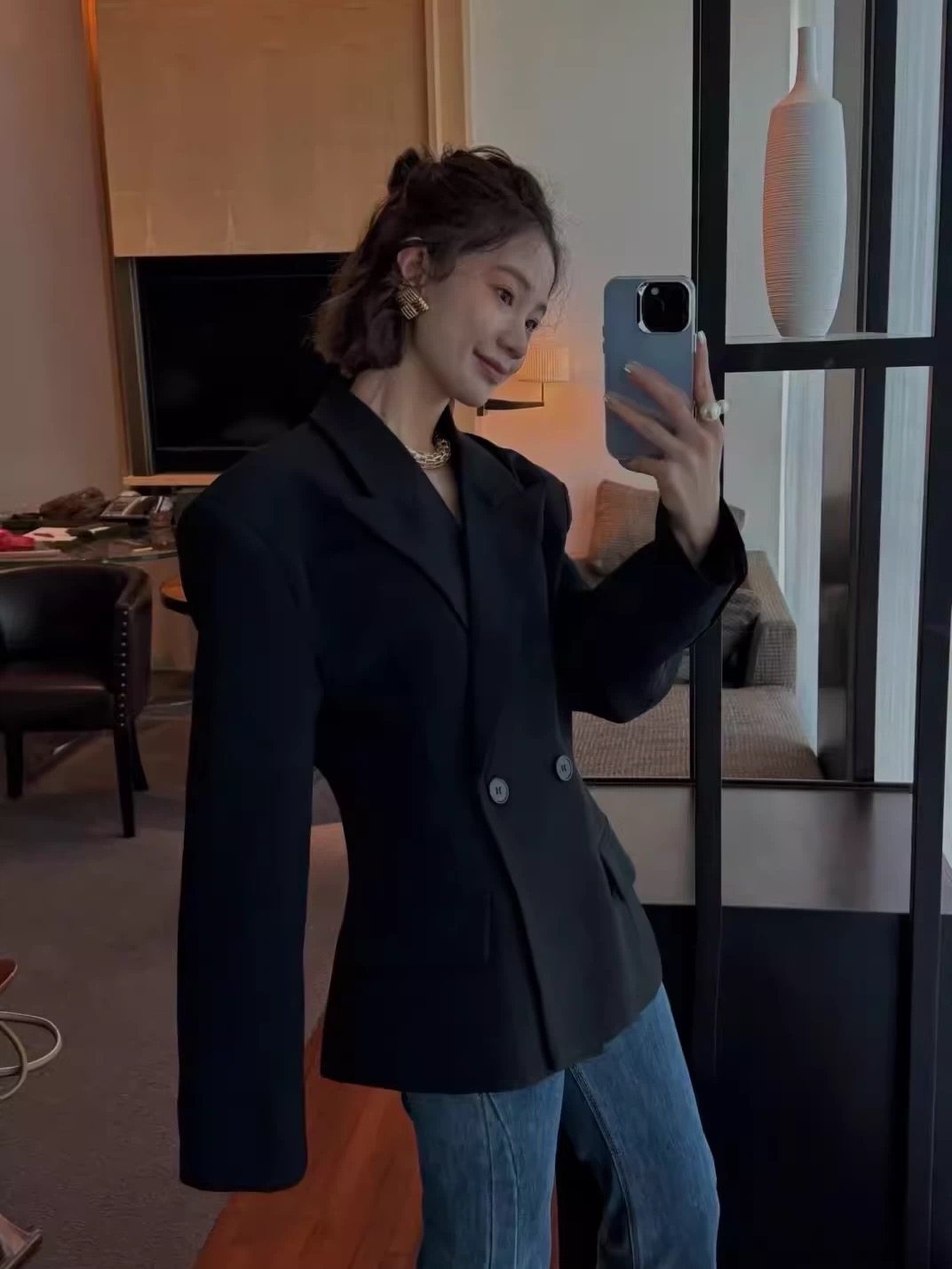 高级感韩系小香风毛呢加棉外套西装洋气百搭收腰显瘦西服女