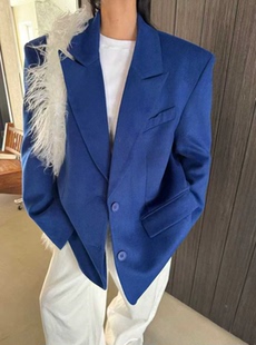 羽绒内胆毛呢西装宽松外套女加厚高级感2025新款冬季气质阔肩西服