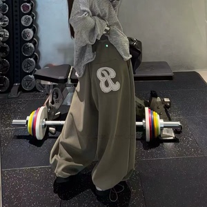 美式复古运动卫裤女口袋字母