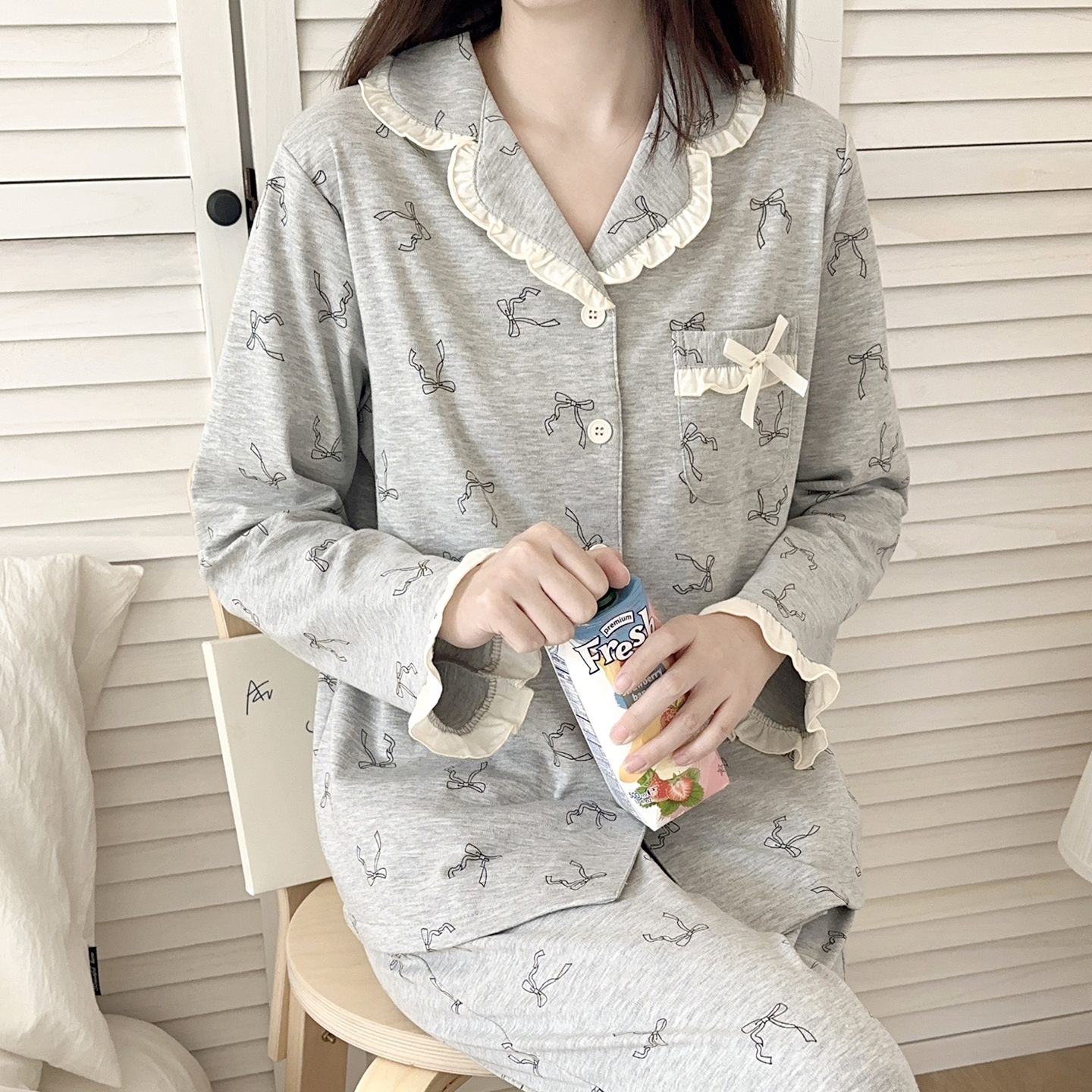 复古风高级感纯棉睡衣女春秋款2025新款长袖可外穿家居服套装冬天