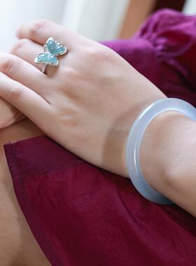 和合大仙人 特价包邮 宛如一汪清泉 水沫玉蓝水手镯 美人条细圆镯