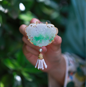 原创自制翡翠蝴蝶珍珠流苏佩 和合大仙人 庄生晓梦 胸针吊坠两用