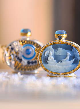 和合大仙人 S925纯银镀金古董玛瑙可打开香水瓶斜挎链 卡梅奥项链