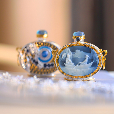 和合大仙人 S925纯银镀金古董玛瑙可打开香水瓶斜挎链 卡梅奥项链