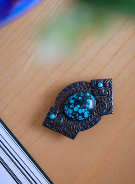 和合大仙人 原创自制 S925银复古原矿乌兰花绿松石胸针 多用项链