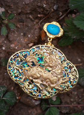 和合大仙人 原创孤品 S925银镀金古董老银狮子绿松石和田白玉香囊