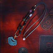 和合大仙人 原创设计自制 天然蓝水翡翠如意锁沉香木多宝编绳项链