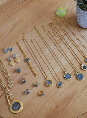 和合大仙人 ins风平价古币专场 镀18K金Vintage项链戒指手链套装