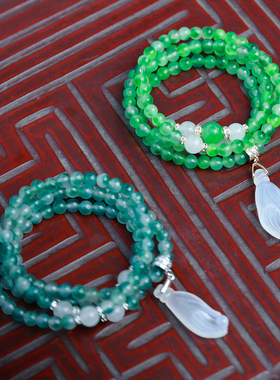 和合大仙人 原创冰种玉髓佛手 手链项链两用 天然飘花玉髓仿翡翠