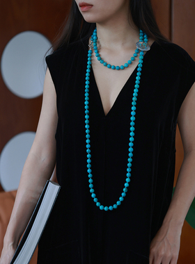 和合大仙人 天然绿松石孤品套链 维多利亚风古董胸针 美松长项链