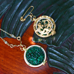 和合大仙人 鱼龙幻月 S925银镀金天然满绿翡翠可打开镂空香囊吊坠