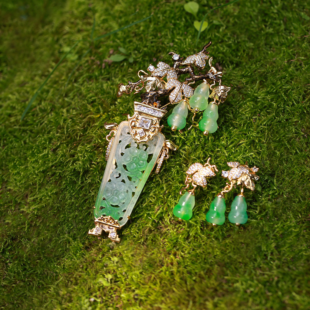 和合大仙人 原创自制 福禄平安瓶插系列 双色胸针耳钉仿翡翠套装,饰品/流行首饰/时尚饰品新,胸针,淘宝优惠券,粉丝福利购,淘宝优惠卷