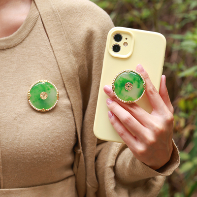 和合大仙人 原创自制仿飘花翡翠龙纹平安扣胸针 国风手机气囊支架