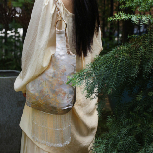 一期一会 和合大仙人原创自制多种背法手工流苏包 古董西阵织面料