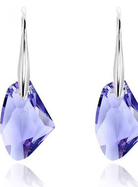 奢华高档首饰正品25纯银奥地利水晶耳环紫色防过敏耳坠女生日礼物