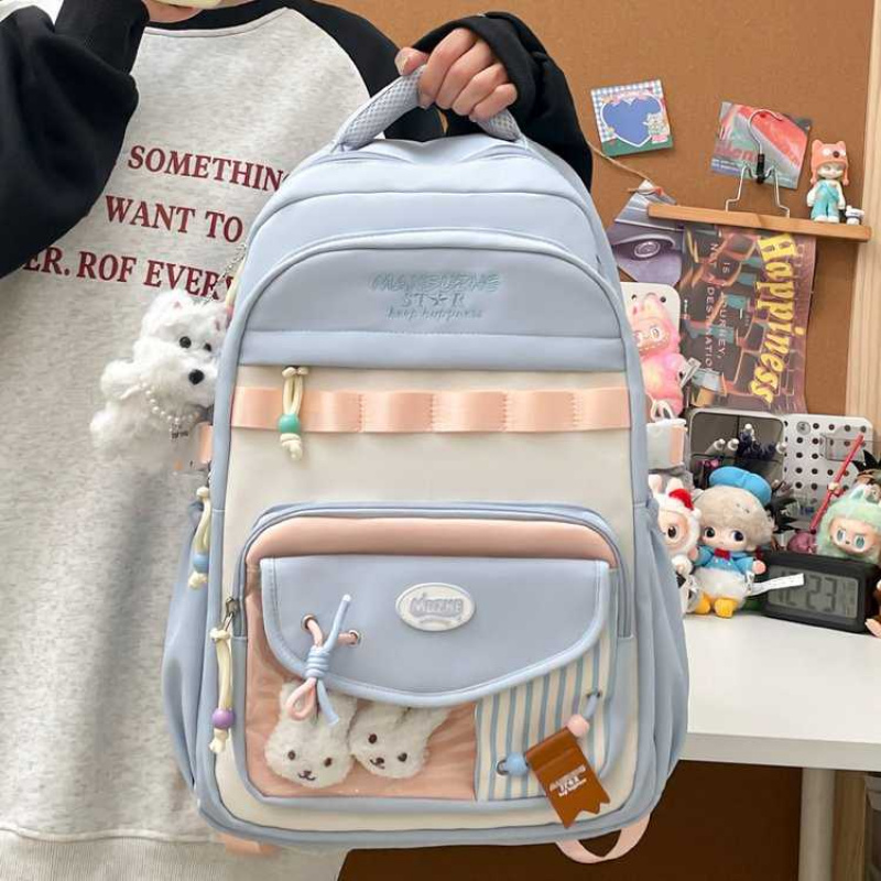 日系撞色轻便书包2614