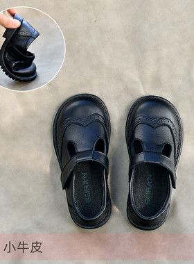 贝然真皮女童皮鞋2026新款春秋儿童英伦风黑色单鞋纯白宝宝演出鞋