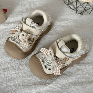 包头防踢儿童鞋蝴蝶结女童运动鞋2026新款春夏透气单网宝宝机能鞋