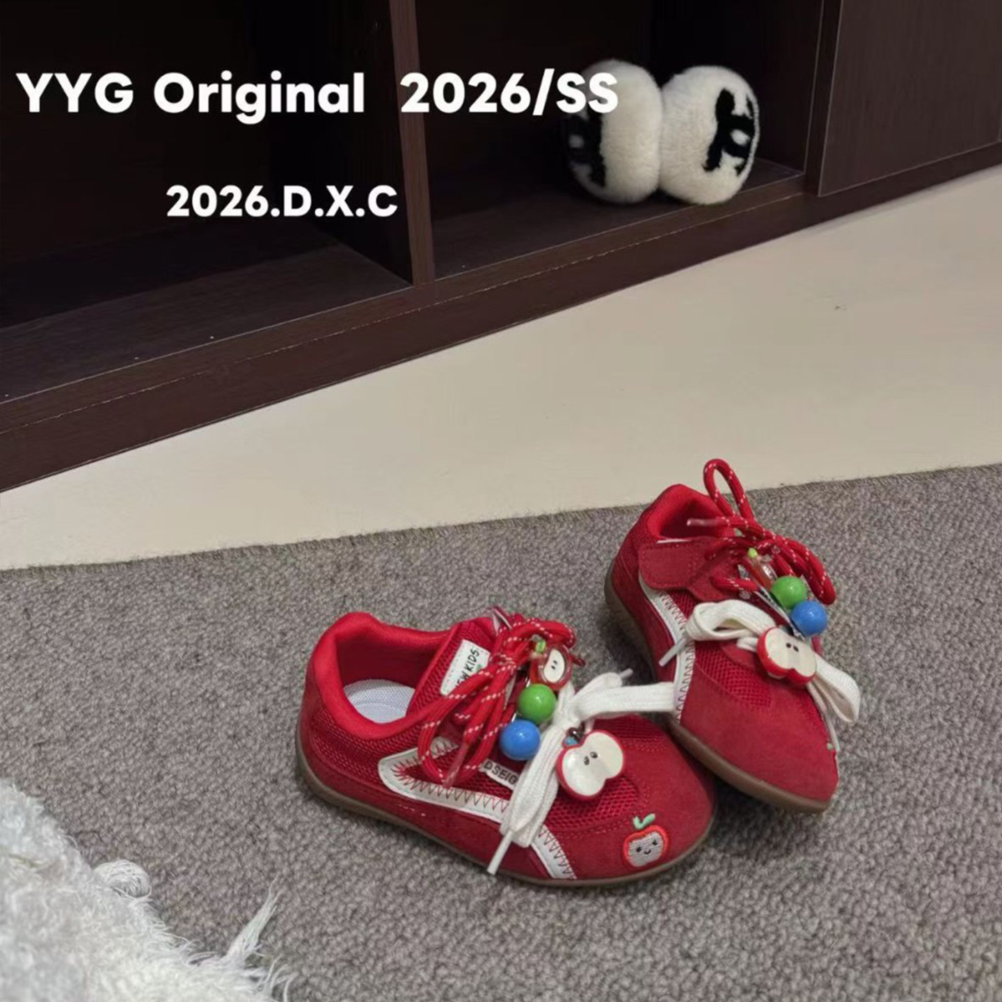 YG红色小苹果儿童德训鞋2026春款女童鞋男童运动鞋轻便跑步软底潮