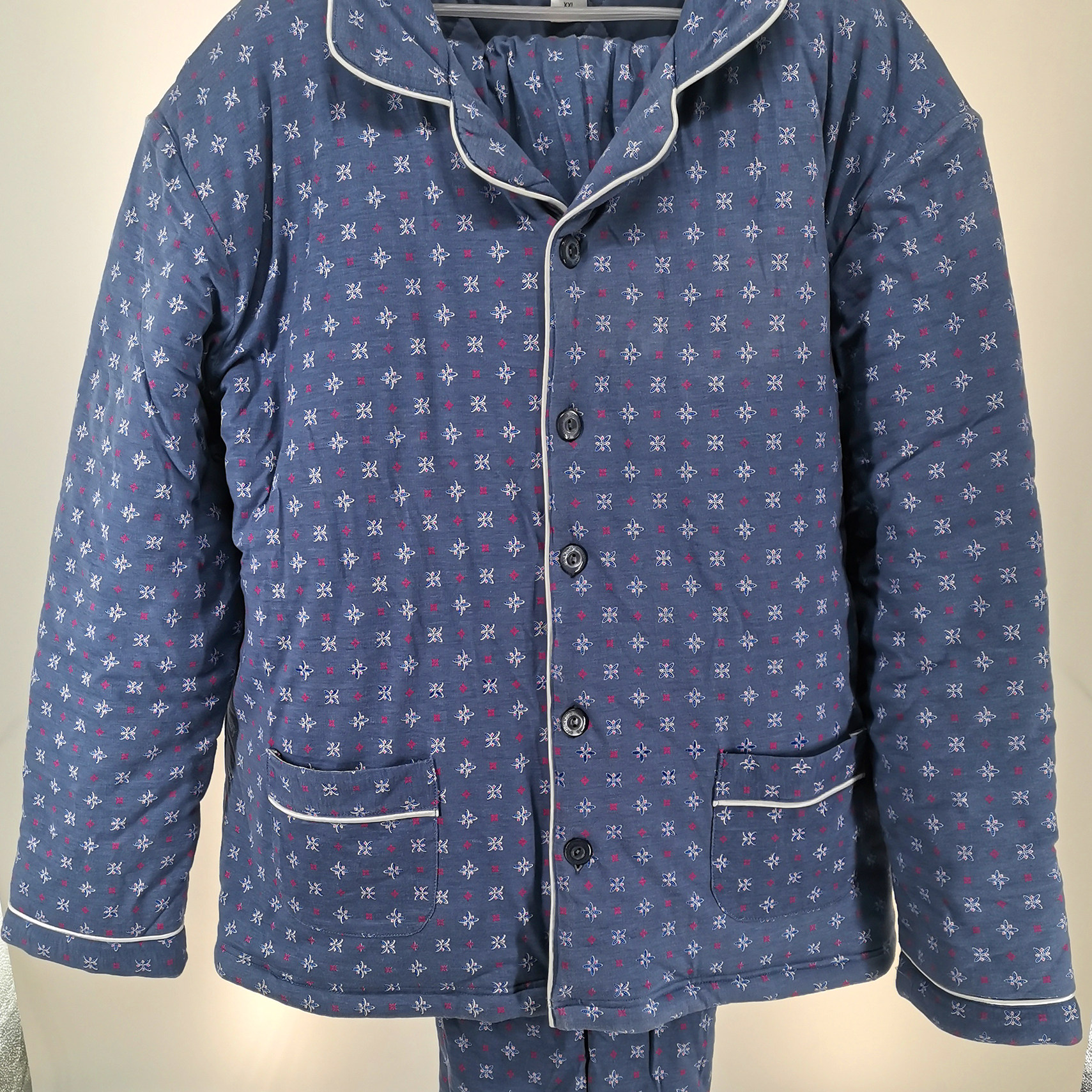 棉花堡男士冬季三层夹棉睡衣纯棉保暖特厚家居服柔软透气抗静电