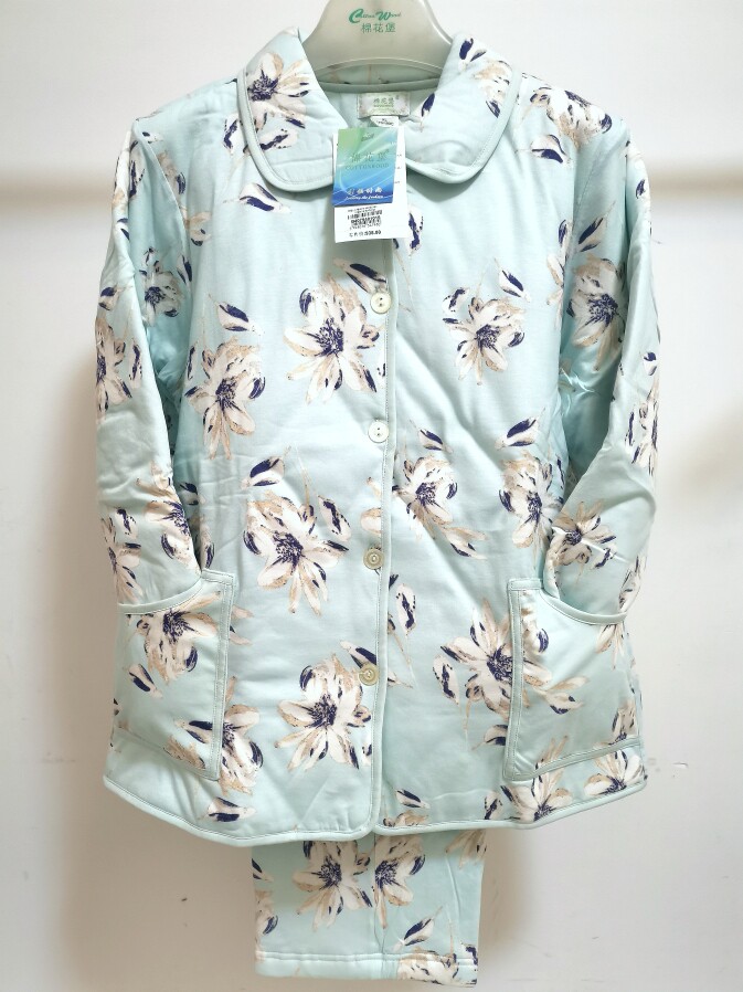 棉花堡新款女冬装三层夹棉睡衣套装厚棉薄棉保暖柔软舒适亲肤时尚