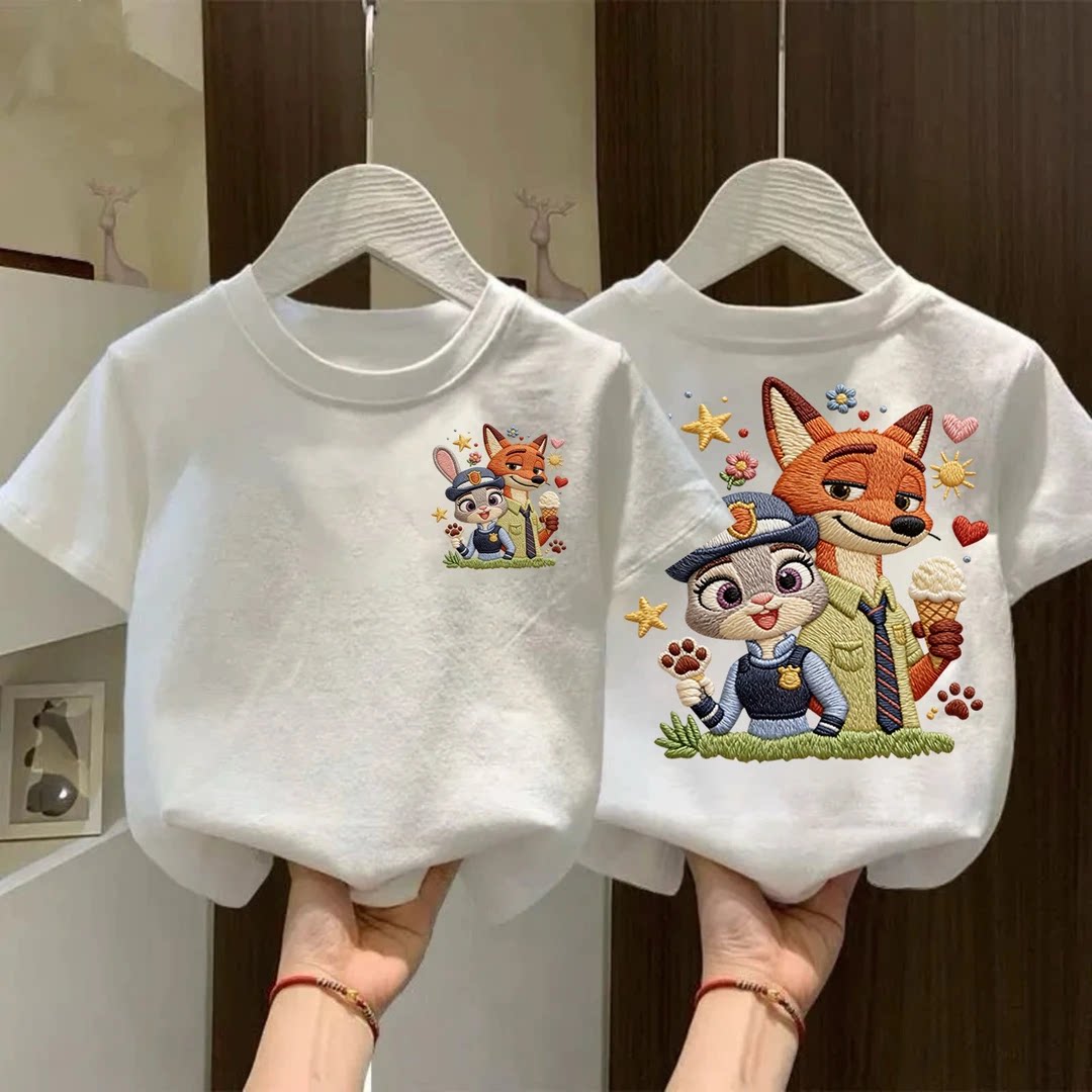 纯棉男女宝宝透气短袖圆领中小儿童卡通印花疯狂动物城半袖T恤夏