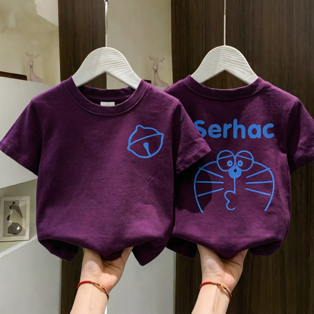 纯棉男童女童舒适透气短袖上衣圆领中小儿童卡通哆啦A梦叮当猫T恤