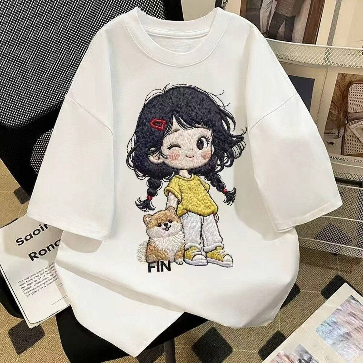 女童纯棉短袖t恤2026新款夏季仿刺绣印花中小儿童夏装薄款上衣