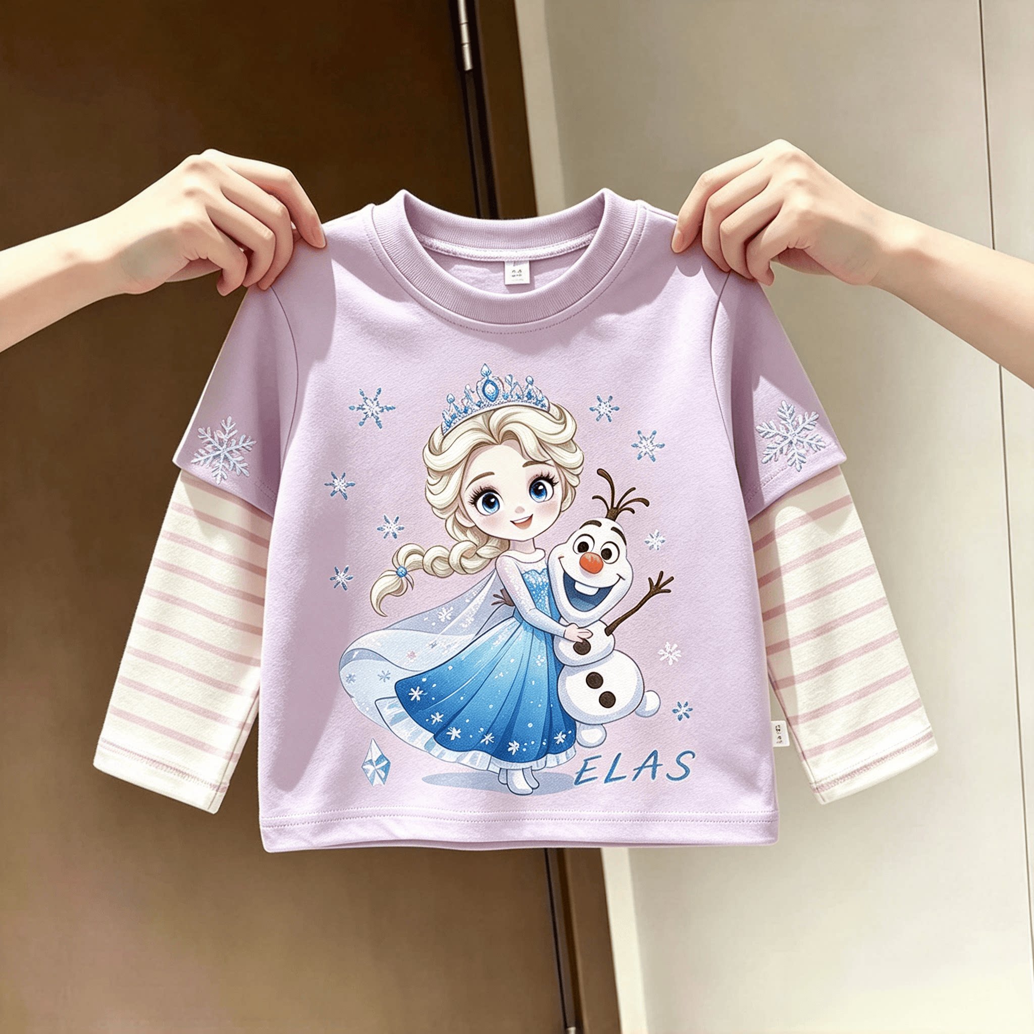 儿童设计感假两件女童德绒长袖潮流百搭T恤秋季条纹拼接保暖上衣t