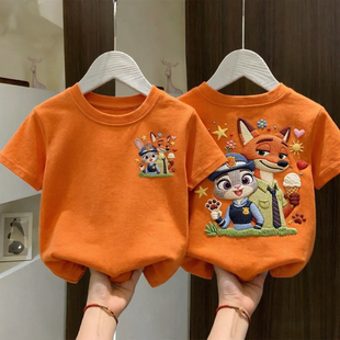纯棉男女宝宝透气短袖圆领中小儿童卡通印花疯狂动物城半袖T恤夏