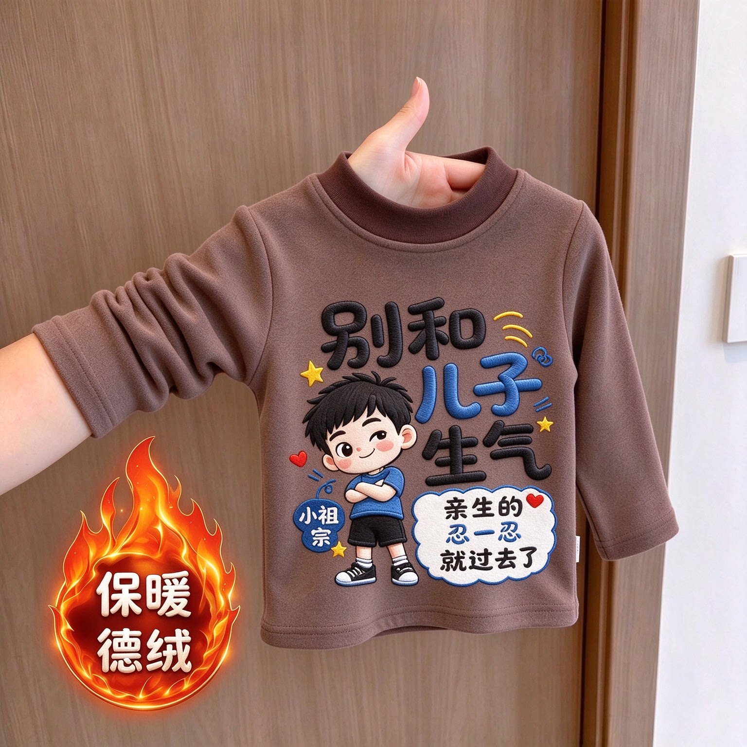 儿童德绒长袖打底衫2026秋冬新款男童洋气保暖上衣韩版冬装t恤潮