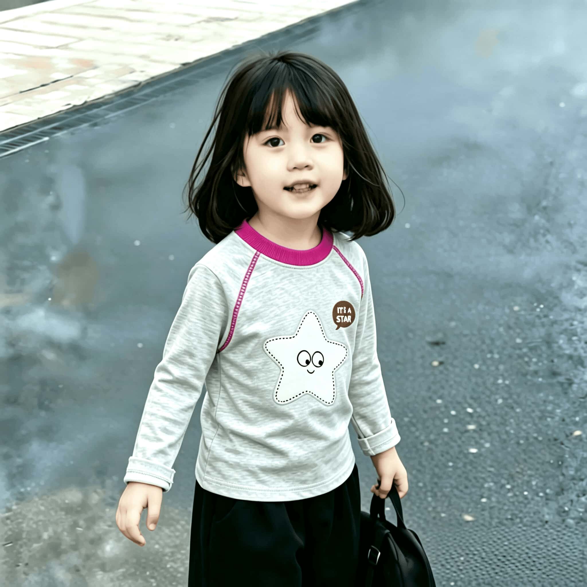 新款明线纯棉T恤女童圆领长袖春秋中小童百搭潮流打底印花上衣潮t