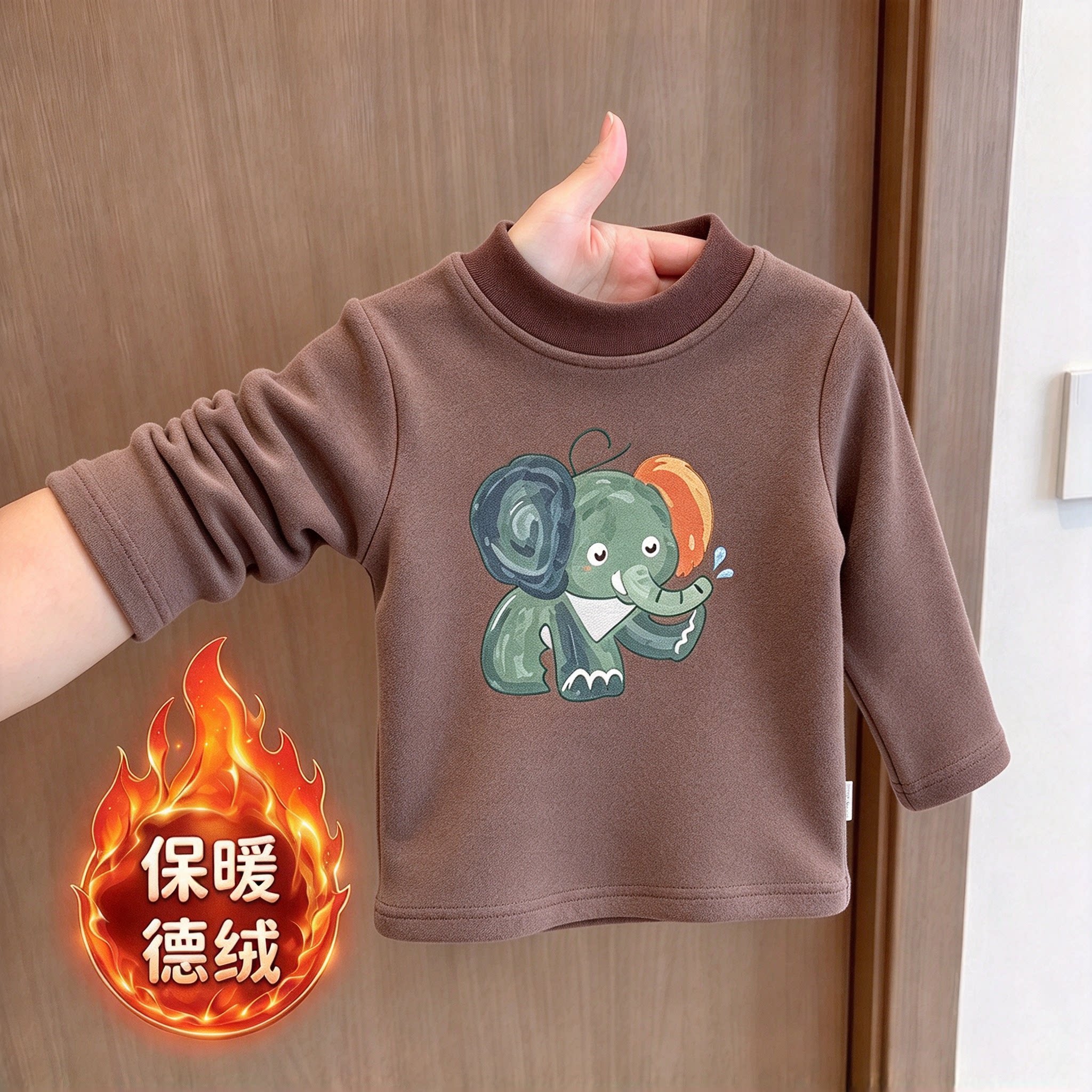 帅气男孩长袖t恤秋冬内搭舒适德绒打底衫中小童儿童半高领保暖衣t